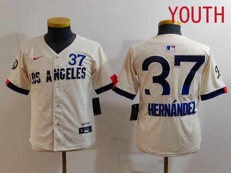 Youth Los Angeles Dodgers #37 Hernandez Cream Fashion Nike 2024 MLB Jersey style 726